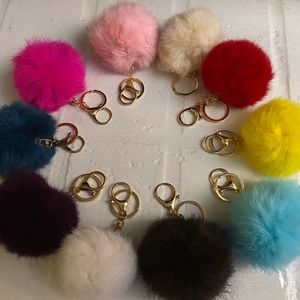 Real Rabbit Fur Gold plated keychain